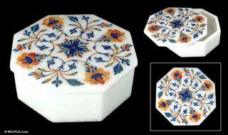 Floral Four Marble Inlay Jewelry Box India Art Novica