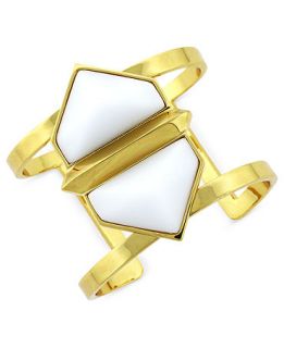 Vince Camuto Bracelet, Gold Tone White Double Pentagon Cut Out Cuff