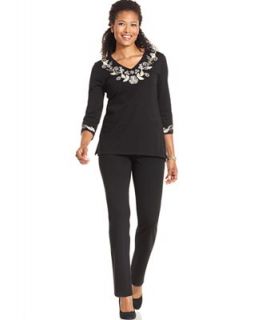 JM Collection Embroidered Tunic & Ponte Knit Pants