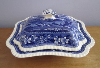 Spode Tower Blue Large Covered Vegetable Bowl 10.75 Old Mark Good Con