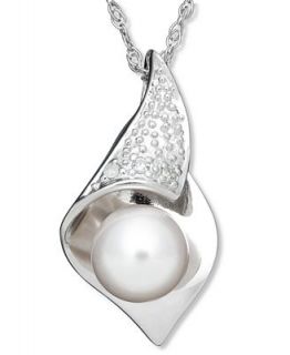 Sterling Silver Necklace, Cultured Freshwater Pearl and Diamond Accent