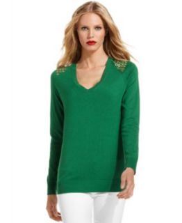 MICHAEL Michael Kors Sweater, Long Sleeve Metallic Knit   Womens