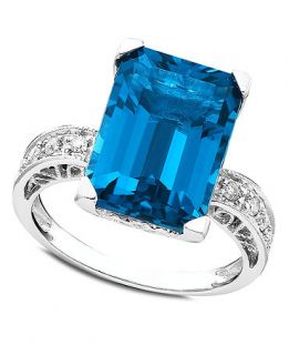 14k White Gold Ring, Blue Topaz (8 9/10 ct. t.w.) and Diamond (1/8 ct