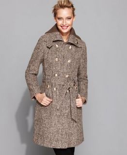 Calvin Klein Coat, Double Breasted Tweed Knit Collar Trench Coat