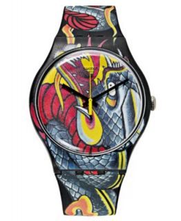 Swatch Watch, Unisex Swiss Fired Snake Black Graphic Printed Silicone
