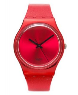 Swatch Watch, Unisex Swiss Intense Red Glitter Red Silicone Strap 34mm
