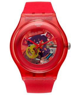 Swatch Watch, Unisex Swiss Red Lacquered Red Silicone Strap 41mm