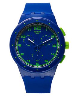 Swatch Watch, Unisex Swiss Chronograph Blue C Silicone Strap 42mm