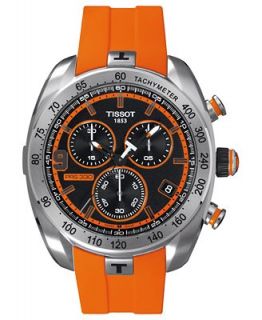 Tissot Watch, Mens Swiss Chronograph PRS330 Orange Rubber Strap 44mm
