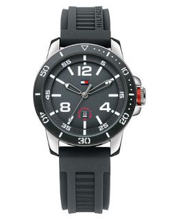 Tommy Hilfiger Watch, Mens Black Silicone Strap 42mm 1790849   All