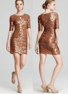 New BCBG Marta Sequined Dress in Apricot Mist Combo