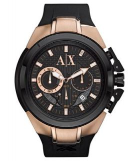 Armani Exchange Watch, Mens Chronograph Black Silicone Strap 45mm