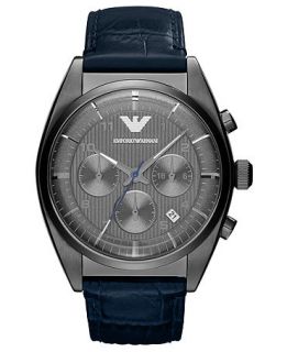 Emporio Armani Watch, Mens Chronograph Blue Croco Leather Strap 43mm