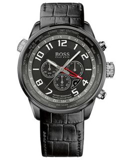 Hugo Boss Watch, Mens Black Leather Strap 44mm 1512740   All Watches