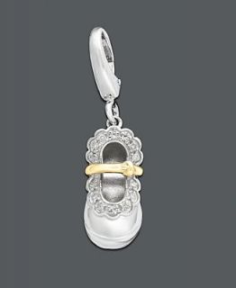 14k Gold and Sterling Silver Charm, Diamond Accent Baby Shoe Charm