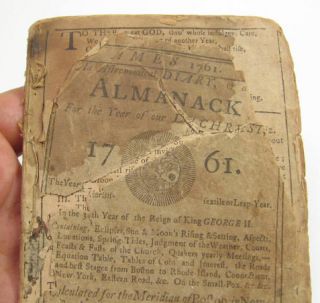 Antique 1761 Almanack Nathaniel Ames Boston RARE Americana American