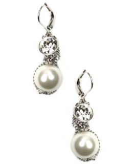 Givenchy Earrings, Silver Tone Small Glass Pearl and Crystal Earrings