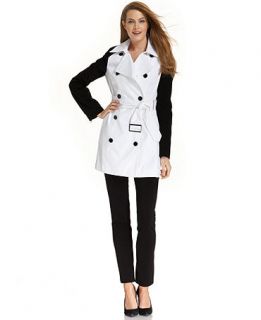 Calvin Klein Coat, Double Breasted Belted Colorblocked   Womens   