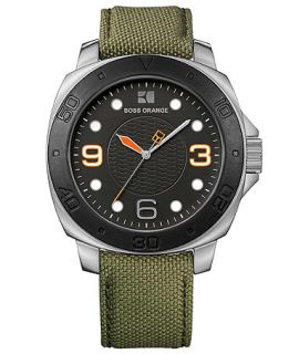 Hugo Boss Watch, Mens Green Khaki Fabric Strap 49mm 1512668   All