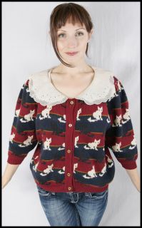 positively fun 1980s vintage maroon and navy sweater cardigan with a