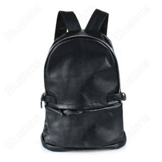 Leather Black Schoolbag Zipper Comparment Backpack Knapsack Bookbag