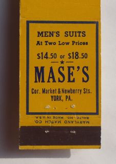 1940s Matchbook Mases Mens Wear Boys Wear Suits Market Newberry STS