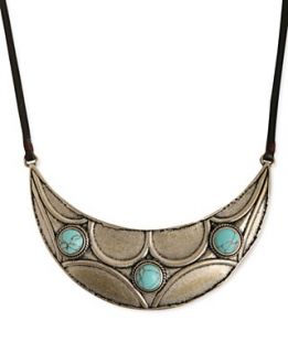 Lucky Brand Necklace, Silver Tone Leather Semi Precious Reconstituted