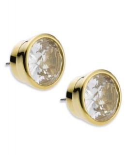Michael Kors Earrings, Gold Tone Bezel Set Clear Crystal Stud Earrings