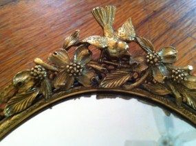 Vintage Signed Matson Gilt Dogwood Floral Birds Oval Perfume Vanity