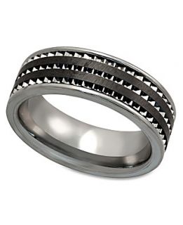 Mens Tungsten Ring, Black Ceramic Tungsten 3 Row Inlay Ring