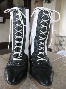 Maud Frizon Black White Canvas Leather Booties Vintage Shoes