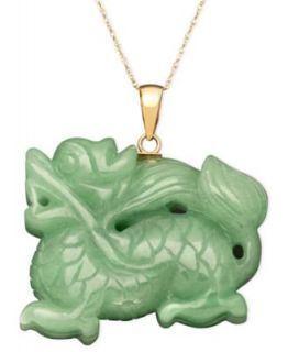 14k Gold Necklace, Jade Carved Dragon Bead Pendant (11 12mm)     
