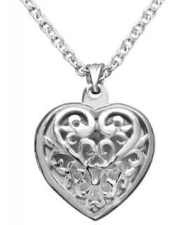 Giani Bernini Sterling Silver Necklace, Puff Heart Locket   Necklaces