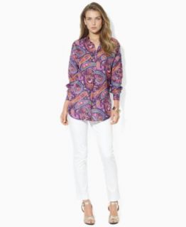 Lauren Jeans Co. Long Sleeve Paisley Print Shirt & Straight Leg White
