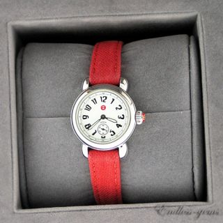 Michele Urban Ladies Swiss Watch Red Fabric Saphire Crystal Leather