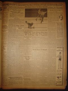 081207CQ Max Baer Wins Primo Carnera Boxing June 15 1934 Old Newspaper