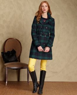 Tommy Hilfiger Coat, Wool Blend Plaid Trench