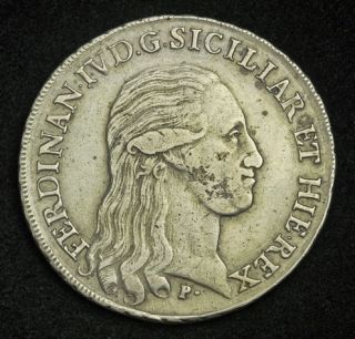1796 Naples Sicily Ferdinand IV Large Silver Piastra 120 Grana Coin R