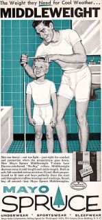 Young Boy Dad in Bathroom Mayo Spruce Briefs T Shirts Underwear 1956