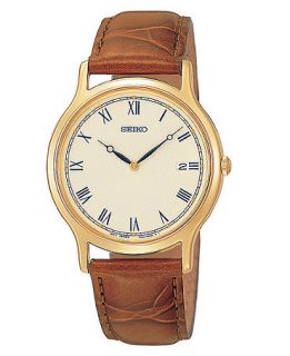 Seiko Watch, Mens Brown Leather Strap 32mm SKP332   All Watches