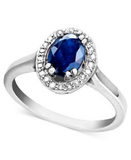 Sterling Silver Ring, Sapphire (1 ct. t.w.) and Diamond Accent Oval