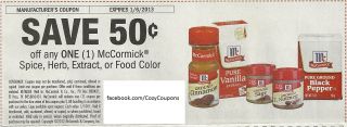 20 McCormick 50 Off Any 1 Spice Herb Extract or Food Color Coupons