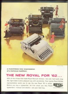 ROYAL McBee 1962 Typewriter   also shown 1906   1914   1934   1939 ad