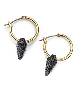 Juicy Couture Earrings, Gold Tone Brass Black Rhinestone Spike Hoop