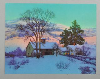 Maxfield Parrish Afterglow Vintage Print Winter Snowy Farm House