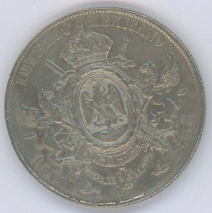 Mexico 1 Peso Silver Crown 1866mo KM 388 1 EF Maximilian