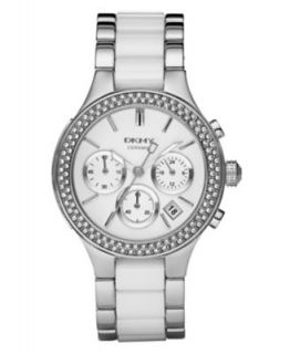 DKNY Watch, Womens Chronograph White Ceramic and Stainless Steel