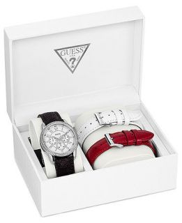 GUESS Watch Set, Womens Interchangeable Black, White and Red Leather
