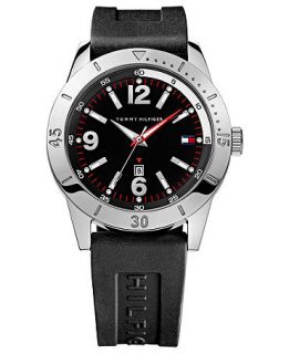 Tommy Hilfiger Watch, Mens Black Silicone Strap 42mm 1790868   All