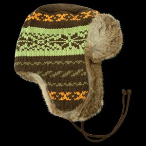 New Yukon Hats Genuine Brown Rabbit Fur Multi Colored Knit Hat
